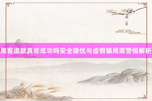 黑客追款真能成功吗安全隐忧与虚假骗局需警惕解析