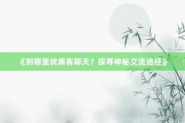 《到哪里找黑客聊天？探寻神秘交流途径》
